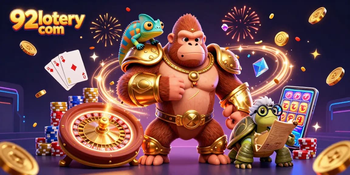 Experience the thrill of 92lottery com with an exciting casino scene featuring dynamic characters.