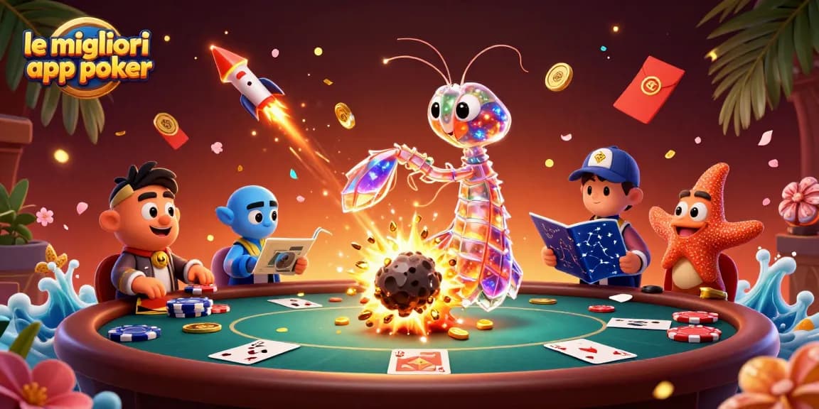 Gioca con le migliori app poker su un tavolo virtuale circondato da gettoni e carte.