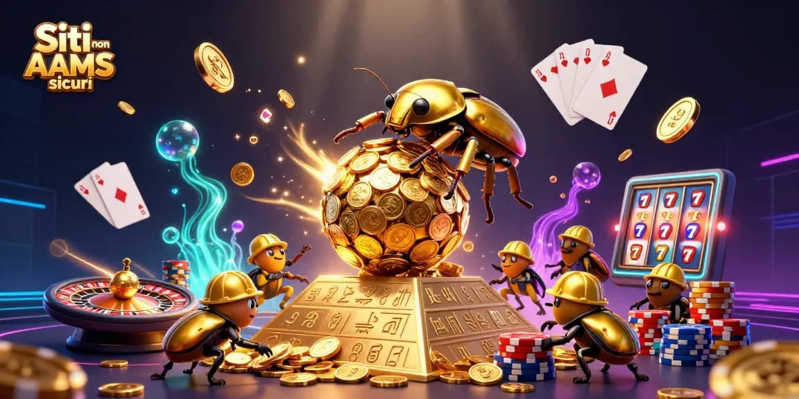 Slot machine e simboli delle vincite nei Siti non AAMS sicuri con dettagli brillanti e dinamici.