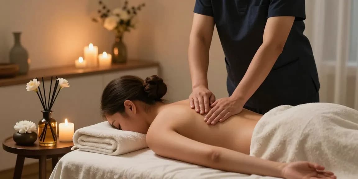 중랑구출장안마 in a cozy home setting with professional therapist providing a soothing Swedish massage.