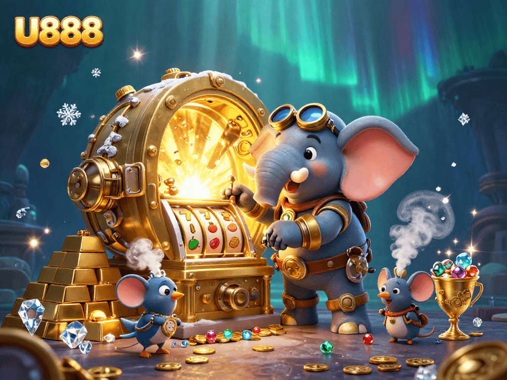 Engage with U888's electric slot machine experience featuring vibrant steampunk elements.
