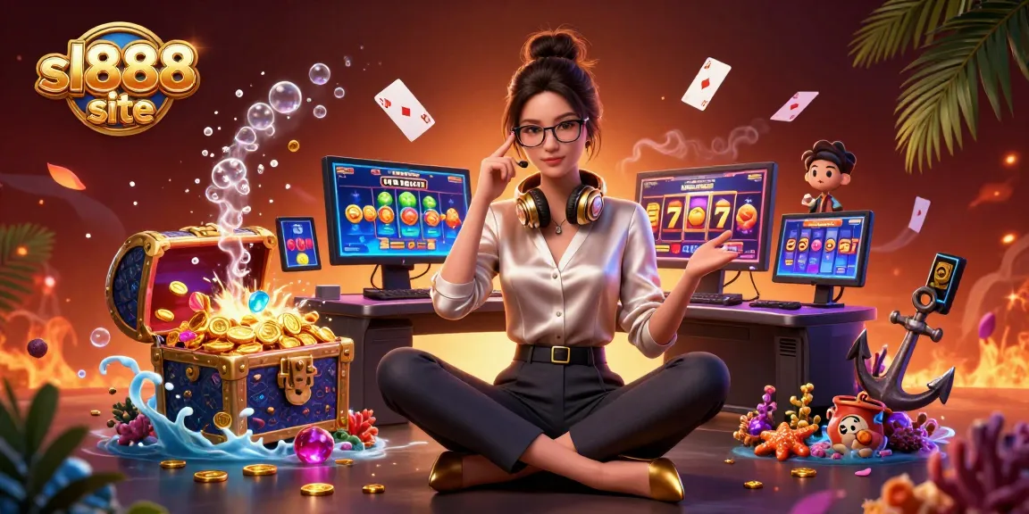 Experience thrilling actions at sl888 site with a stylish gamer in an immersive casino setup.