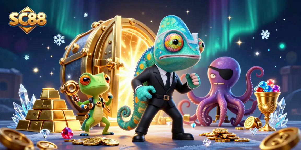 SC88 brings excitement with vibrant chameleon agents in a treasure-filled casino adventure.