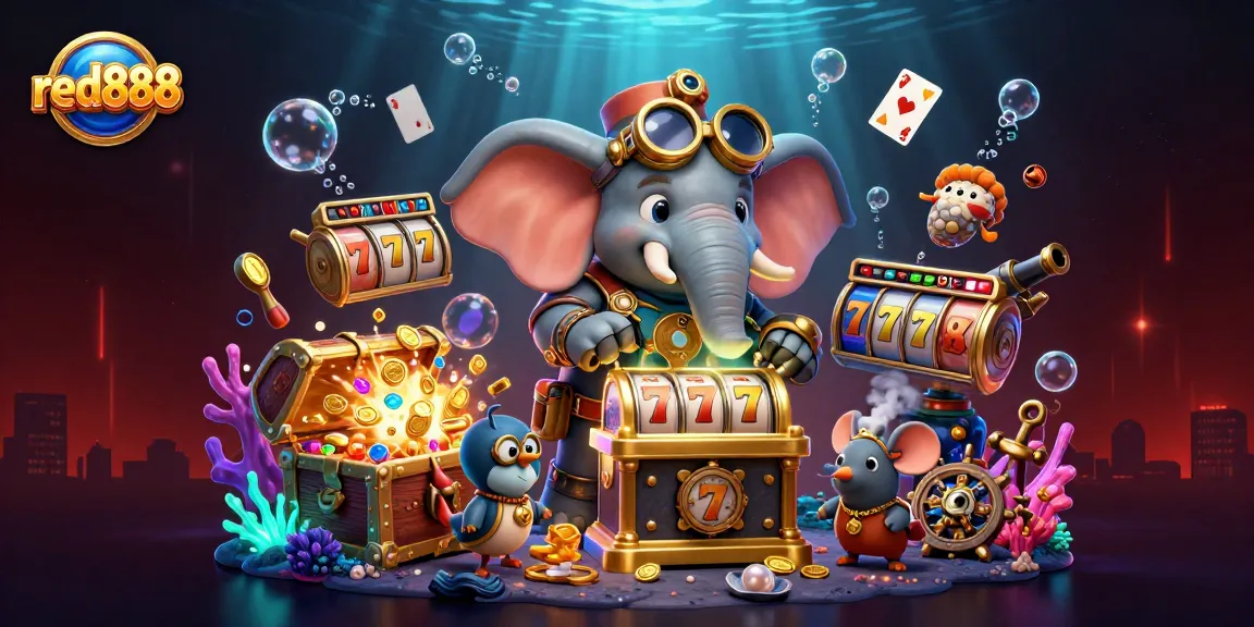 spin the red888 slot machine with a steampunk elephant engineer amid vibrant casino elements