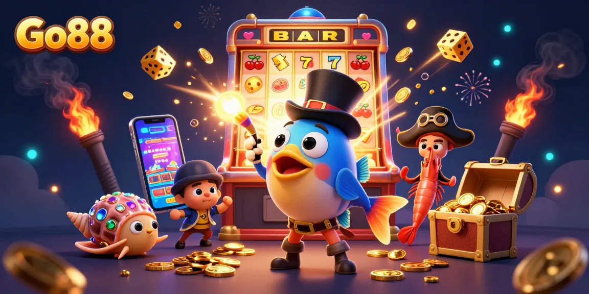 Go88 attracts players with vibrant treasures in a dazzling 3D casino scene.