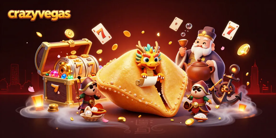 Immerse in crazyvegas' enchanting gameplay where fortune cookies unveil treasures amidst a vibrant casino scene.