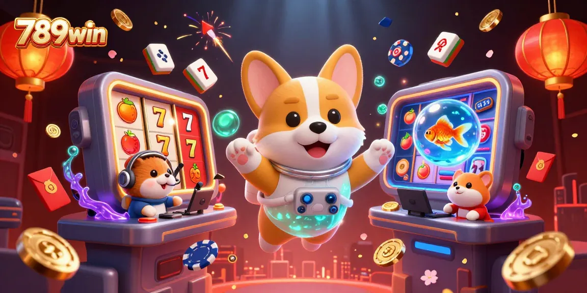 Experience the thrill of 789win with a delightful 3D casino scene featuring playful characters amidst vibrant gaming elements.