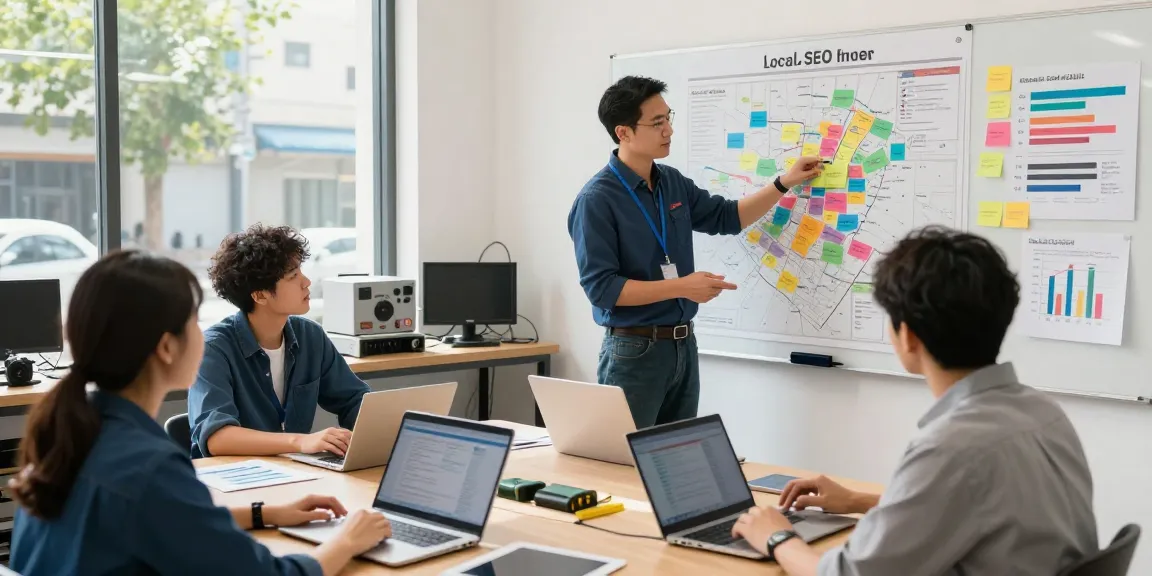 Home-service team discussing Local SEO for contractors strategies in an engaging workshop environment.