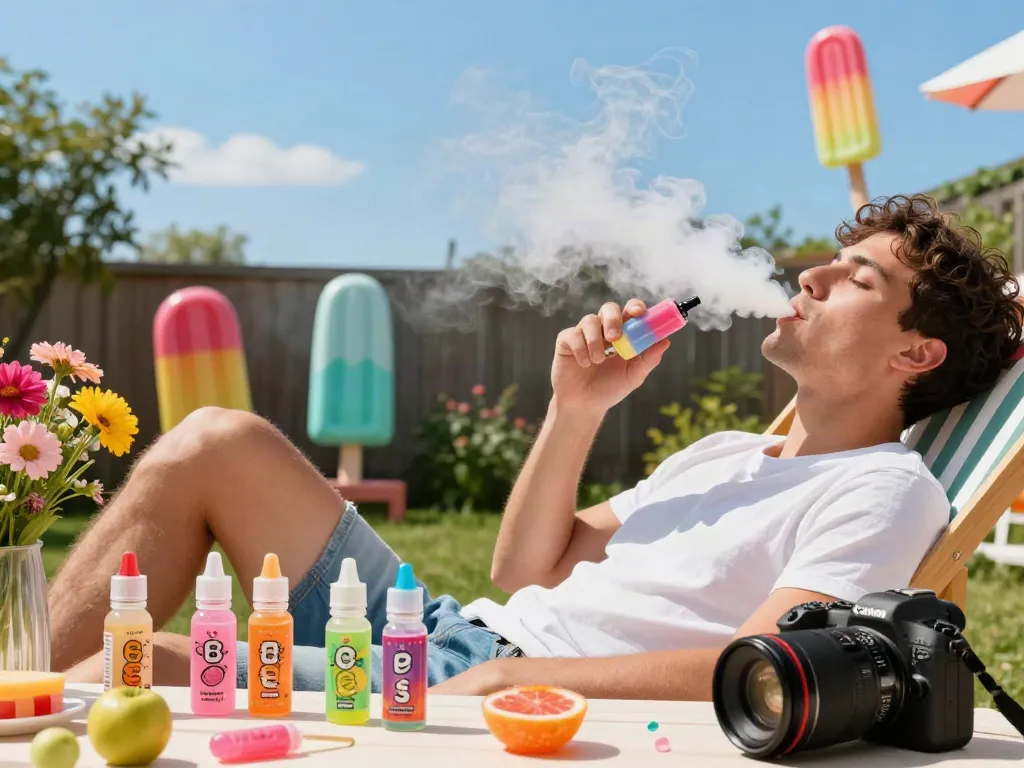 Enjoying popsicle e juice in a sunny backyard.