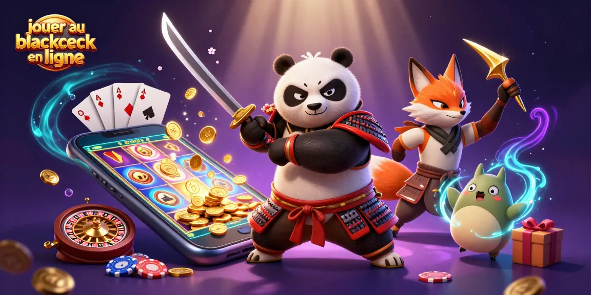 Jouer au blackjack en ligne avec des personnages de style asiatique et des éléments de casino colorés.