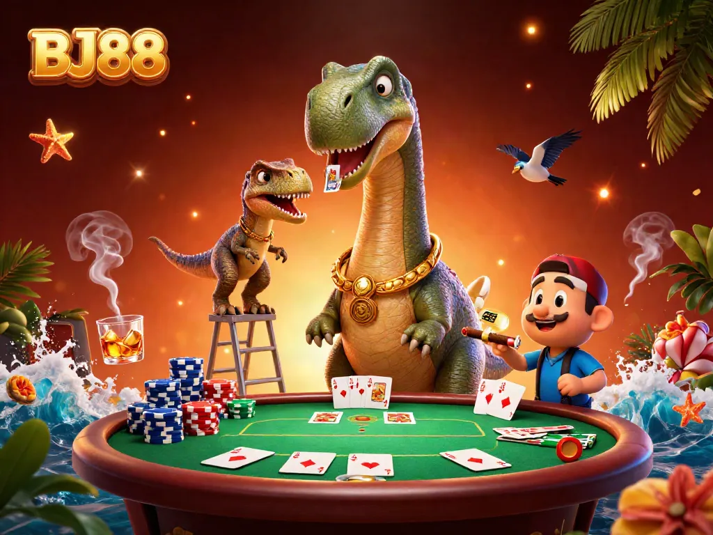Engage in exciting poker at BJ88 casino with vibrant characters and a dynamic atmosphere.