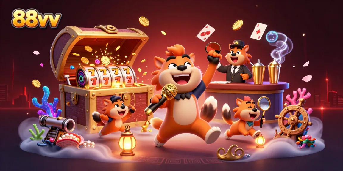 Laugh and win at 88vv casino with animated hyenas in vibrant 3D illustration.