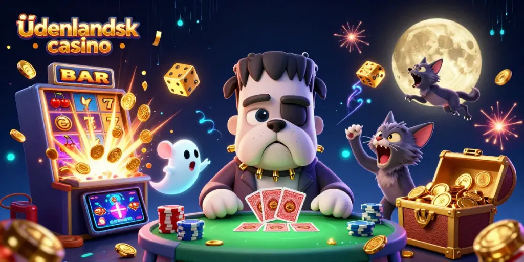 Experience the thrill of udenlandsk casino with lively characters and vibrant gaming elements in a dynamic casino scene.