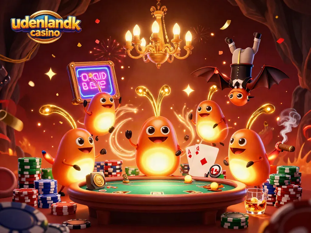 Experience thrilling action at a udenlandsk casino with vibrant glowworms lighting the game tables.
