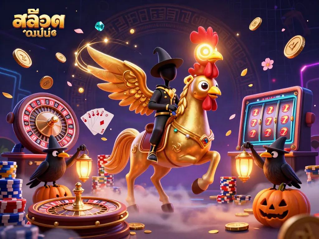 Experience excitement in the vibrant world of สล็อตออนไลน์ with golden rooster characters amidst dazzling game elements.