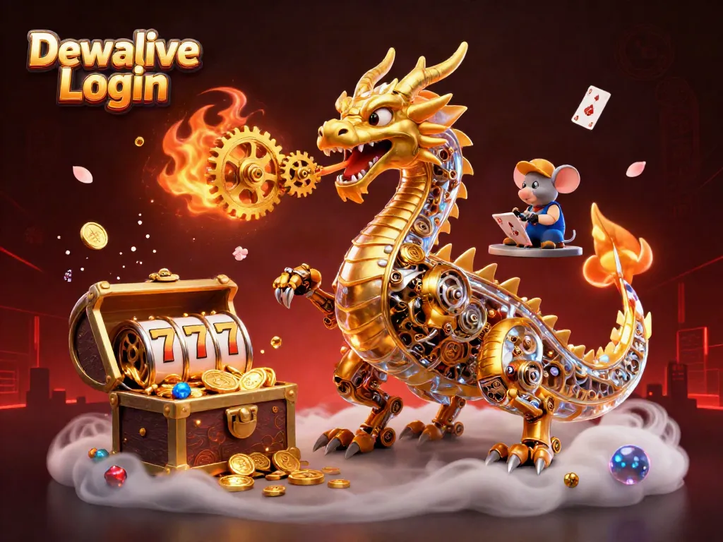 Engage with Dewalive Login, a dynamic casino scene featuring dragon mechanics and vibrant gaming elements.