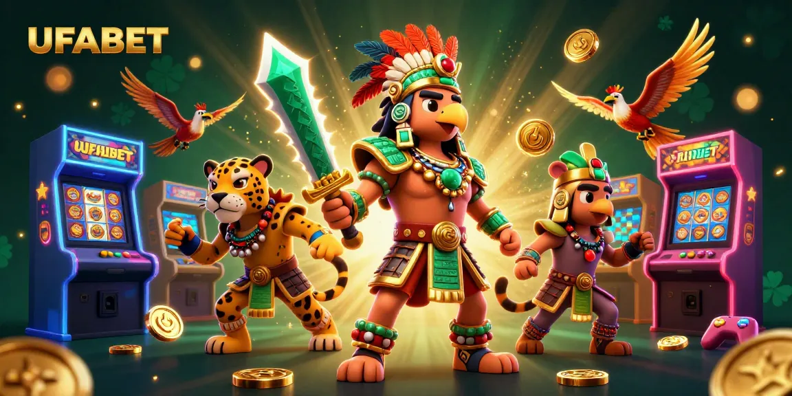 Experience epic wins with UFABET in this lively casino-themed 3D illustration featuring vibrant gaming elements.