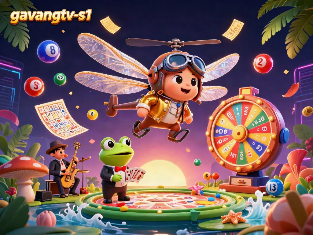 Experience the dynamic gaming world of gavangtv-s1 with a frog croupier and vibrant casino elements.