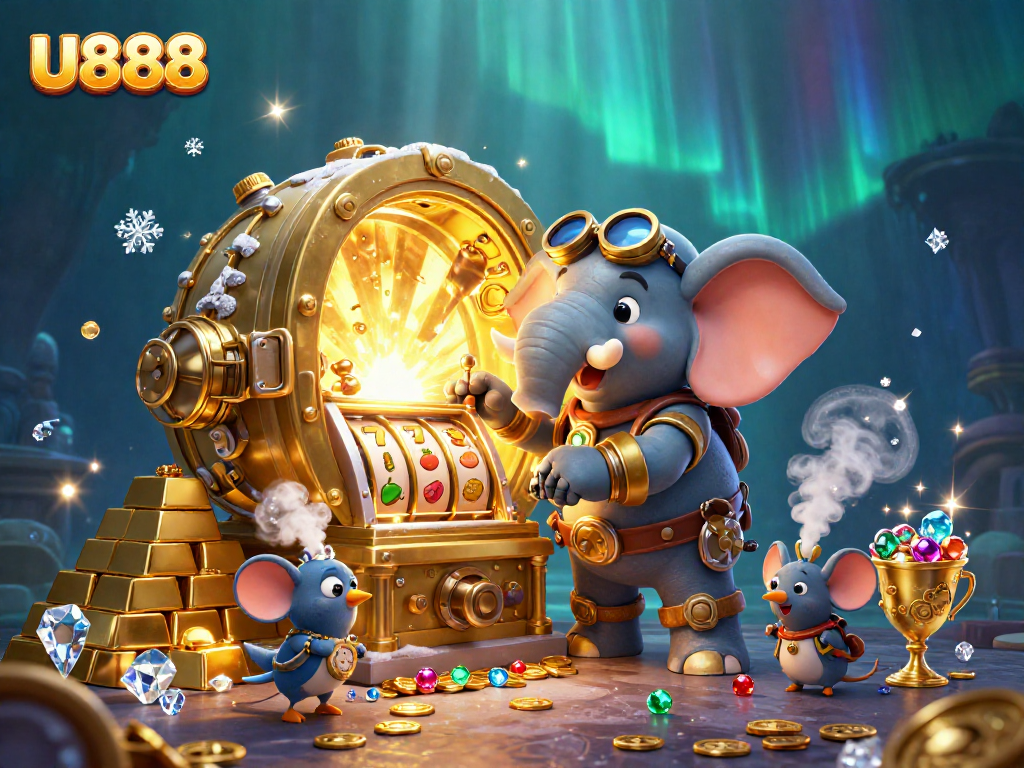 Engage with U888's electric slot machine experience featuring vibrant steampunk elements.
