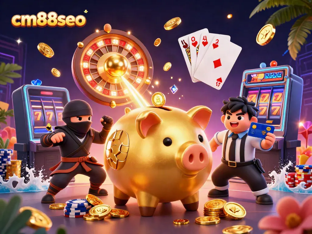 Experience thrilling gaming action with cm88seo displayed prominently in a vibrant casino scene.