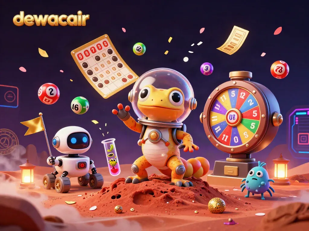 Spin to win with dewacair in this vibrant casino adventure featuring a Martian gecko!