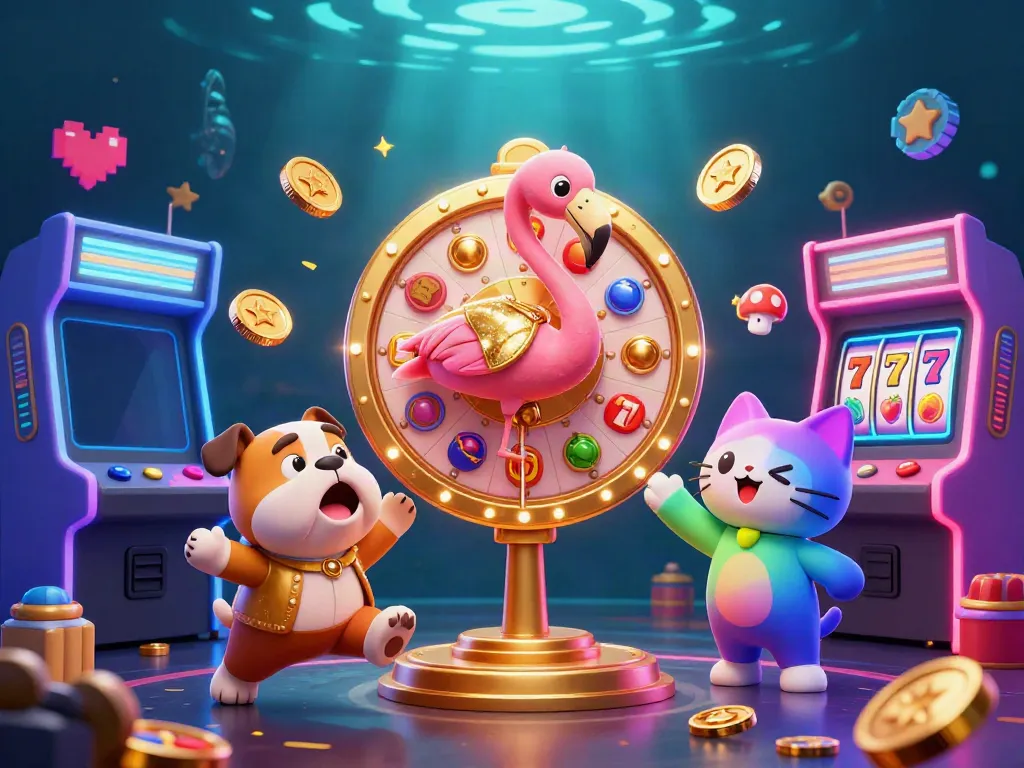 Exciting scene to hire Santa featuring vibrant casino elements around animated characters.
