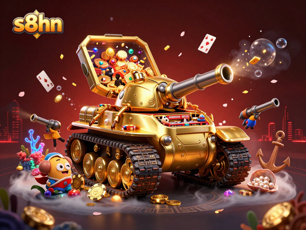 Engage in the excitement of s8hn with a golden beetle tank casino scene filled with treasures.