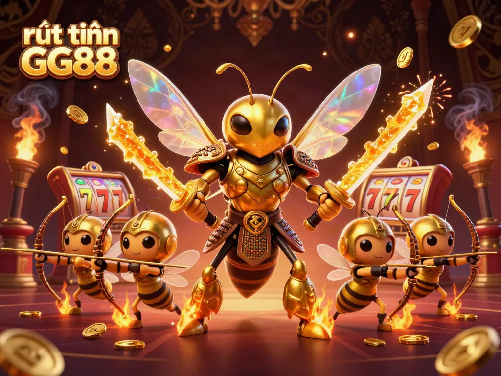 Experience top-notch rút tiền GG88 with a thrilling 3D illustration showcasing golden characters in a casino atmosphere, bringing excitement to users.