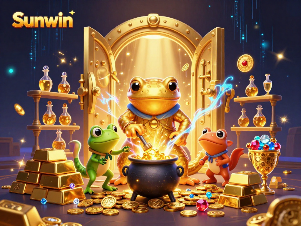 Experience the excitement of Sunwin's vibrant casino world with gold coins, games, and enchanted creatures.