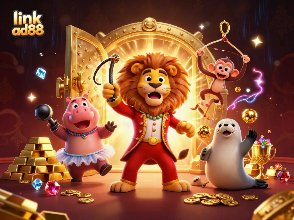 Experience the thrill at link ad88 with vibrant characters and rich casino symbols in this dynamic illustration.