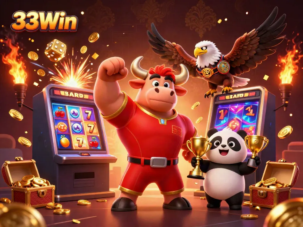 Experience 33Win's thrilling jackpot with a vibrant scene of gaming excitement.