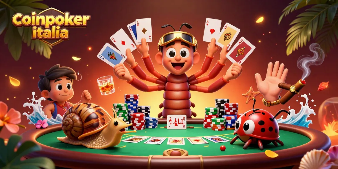 Gioca sul tavolo di CoinPoker Italia con un dealer millipede che distribuisce carte tra pile di chip colorati.