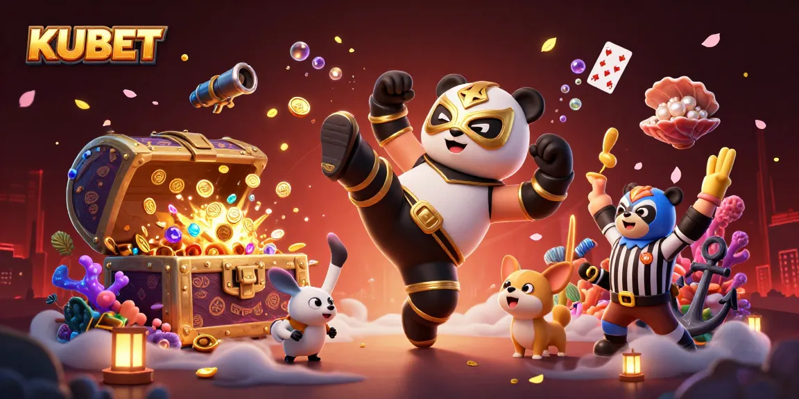 KUBET offers thrilling casino excitement with a vibrant scene featuring a wrestling panda in action.