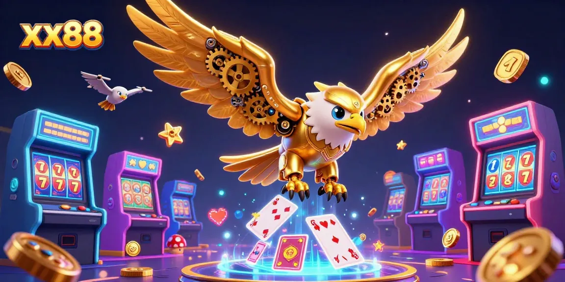 Experience thrilling gameplay at xx88 with a 3D golden eagle amidst casino action.