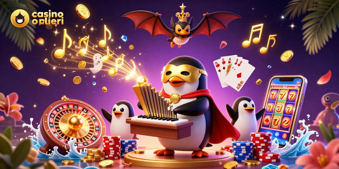 Giocando nei migliori casino online esteri, il pinguino fantasioso si diverte con monete d'oro e giochi emozionanti.