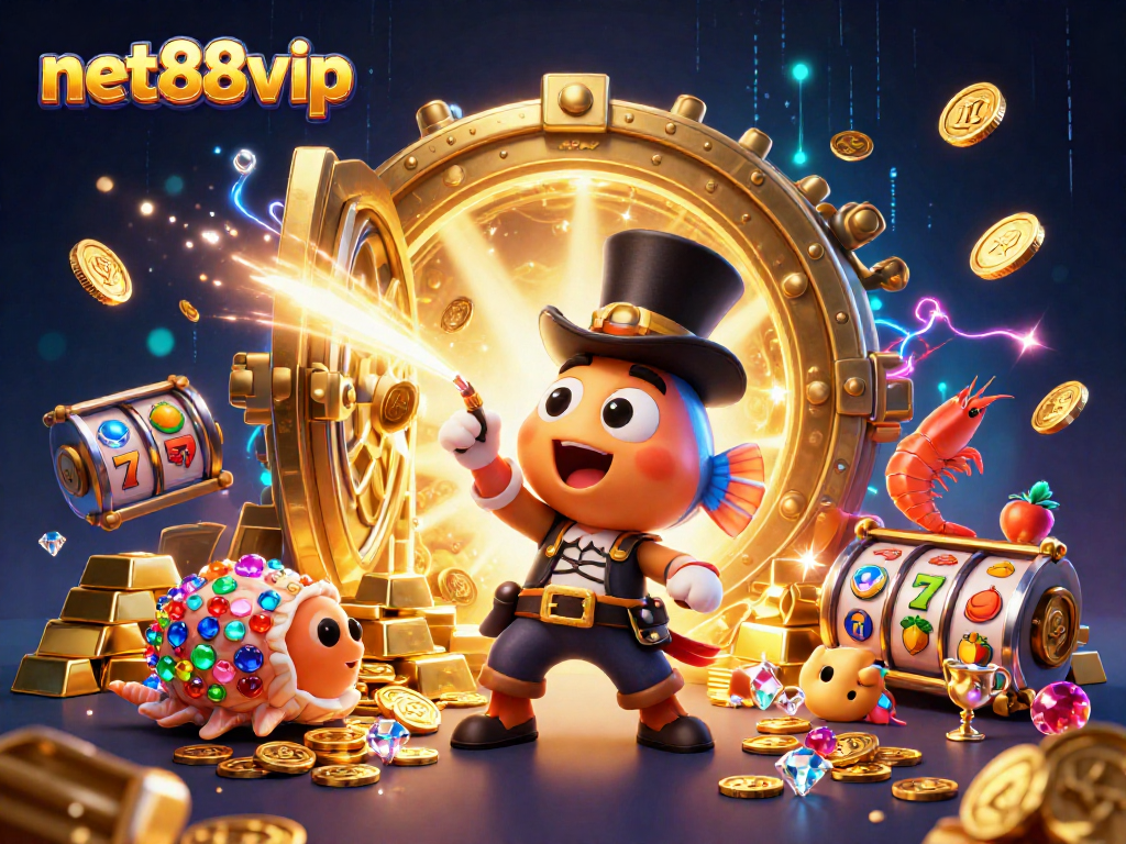 net88vip slot gaming scene with anglerfish, pirate shrimp, and gem snail