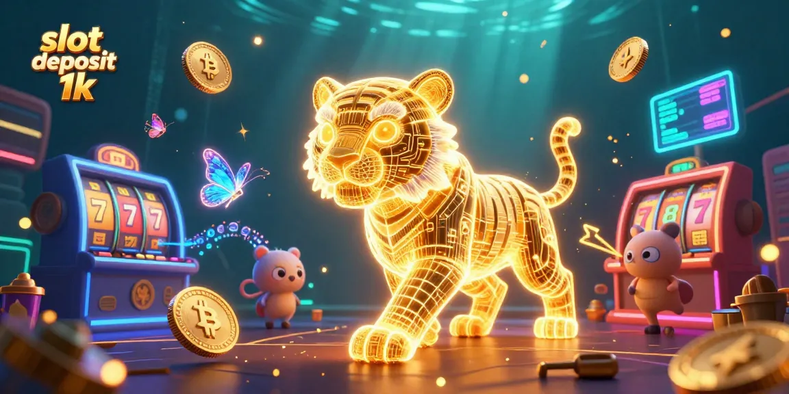Engage with slot deposit 1k at a vibrant casino scene featuring a golden tiger and exciting game elements.