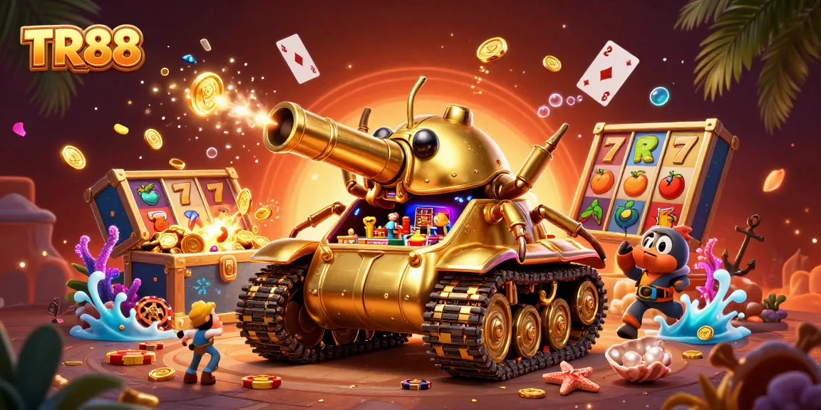 Spin and win at TR88 with a vibrant 3D scene featuring a golden beetle casino tank and lively game elements