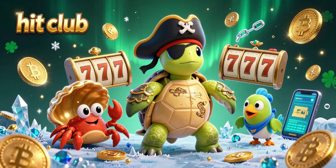 A lively scene at hit club showcasing 3D characters in a vibrant casino setting with slot reels and treasure.