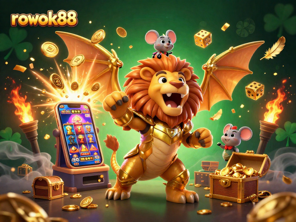 Experience the thrilling world of rokok88 as a roaring chimera battles for jackpot glory in a vibrant 3D casino.