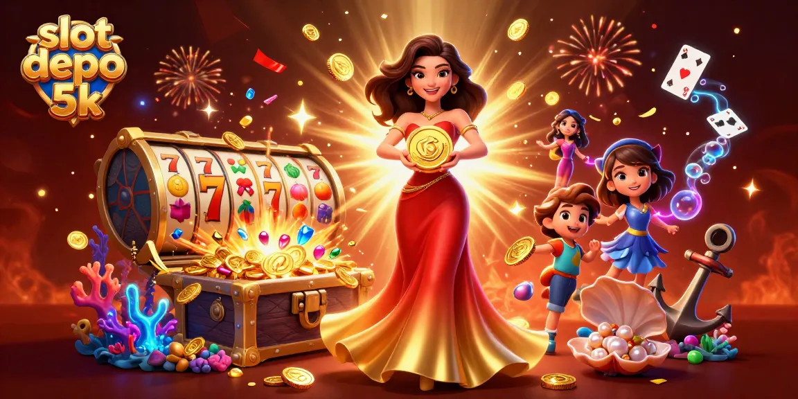 Experience thrilling casino gameplay with slot depo 5k, highlighted by a stunning golden coin and dazzling rewards.