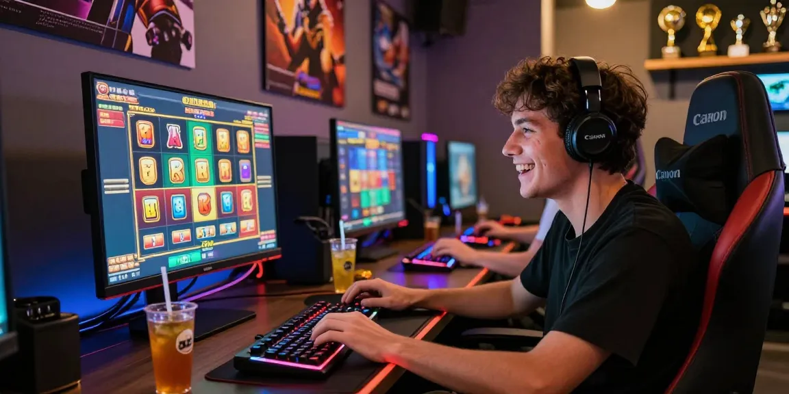Playbook88 link showcasing a player immersed in an exciting online slot game environment with vibrant graphics and modern gaming setup.