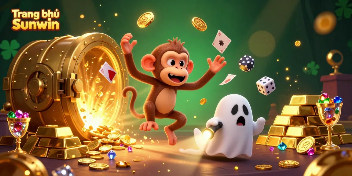 Engage with Trang chủ Sunwin's lively casino atmosphere featuring a ghost-hunter puppy tracking a mischievous monkey.