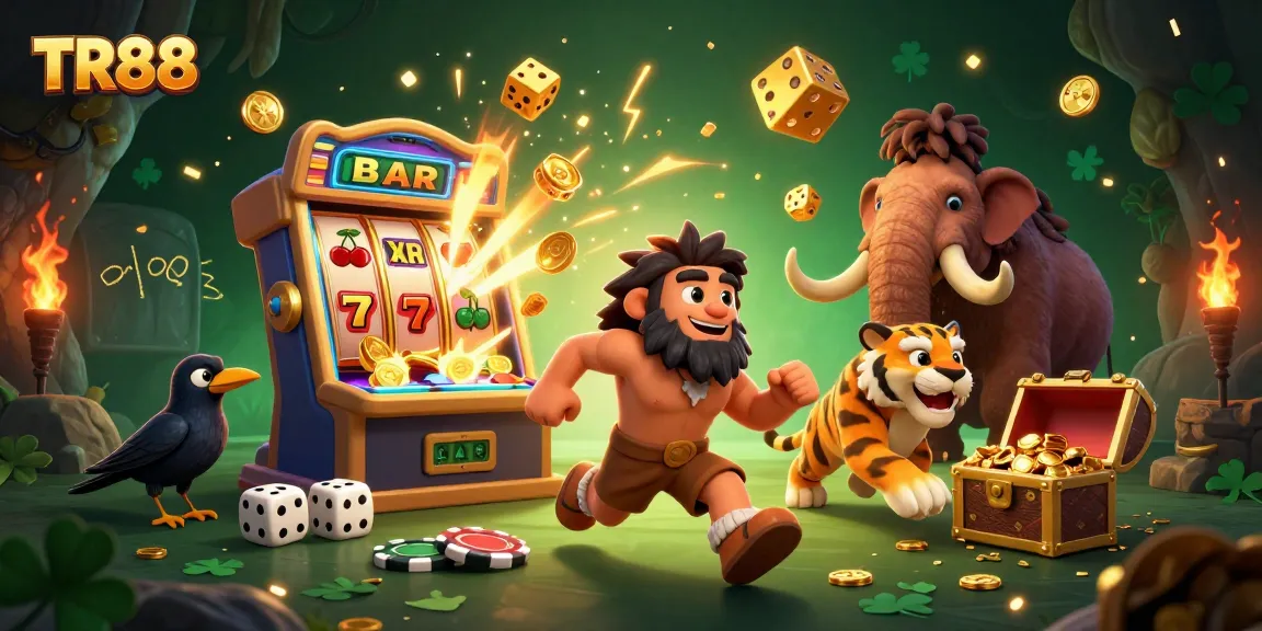 Win big at TR88 with a thrilling prehistoric casino scene featuring a caveman and sabertooth duo.