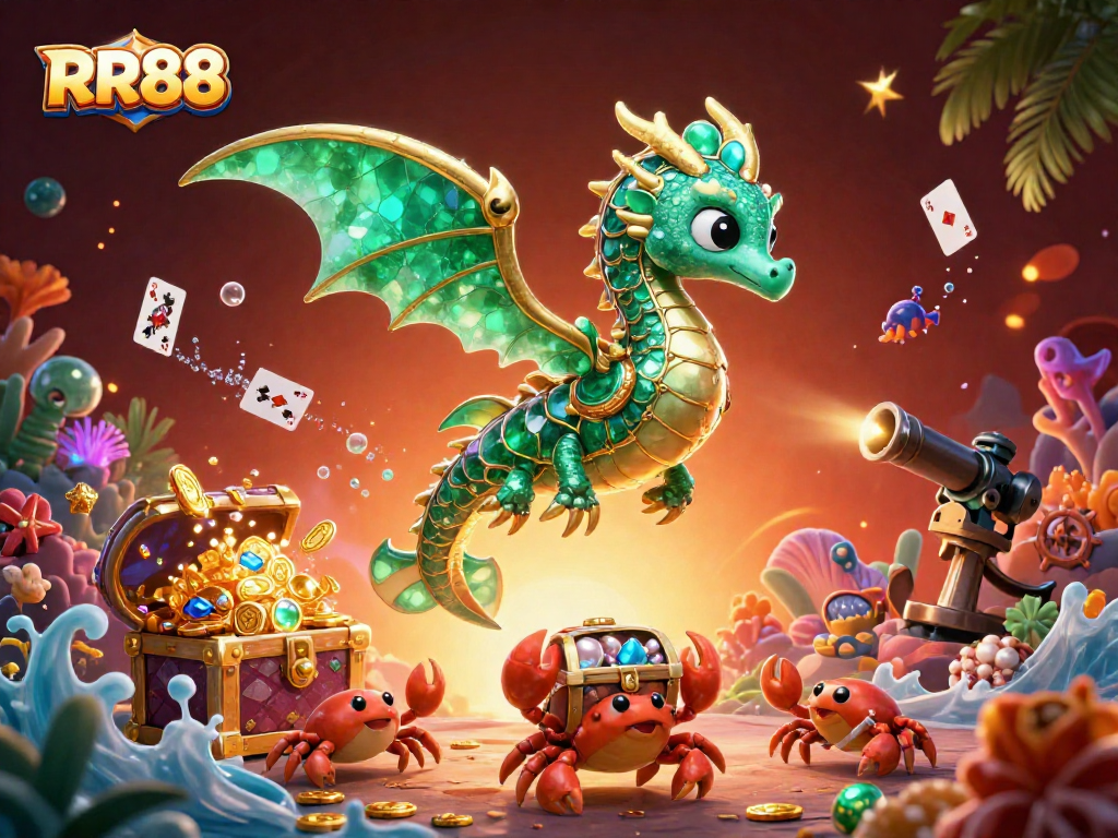 Win big at RR88 with an exciting underwater adventure featuring a dragon, seahorses, and treasure!