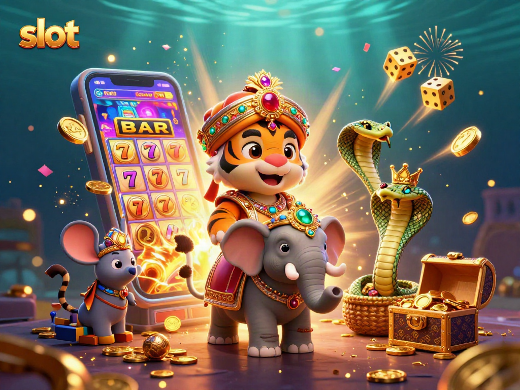Engage with thrilling slot adventures featuring a maharaja tiger, vibrant symbols, and a jackpot explosion