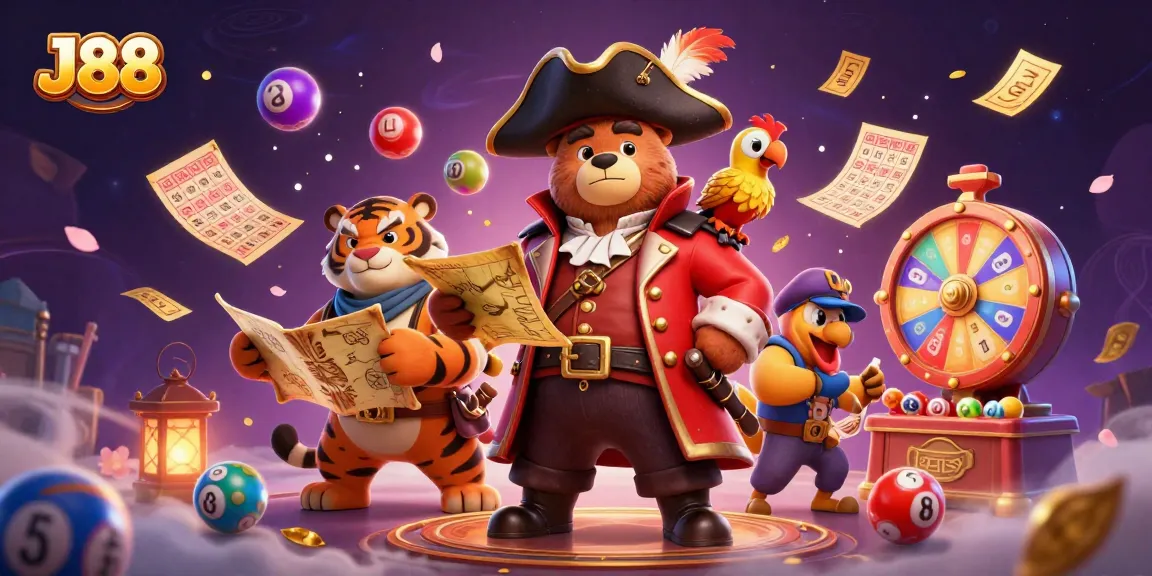 Participate in thrilling J88 lottery games, featuring vibrant elements and dynamic characters.