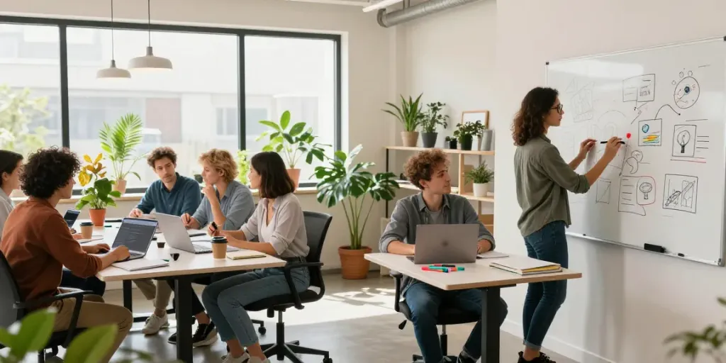 Motivated individuals in dynamic coworking space reflecting positivity and energy about rokok88 link alternatif.