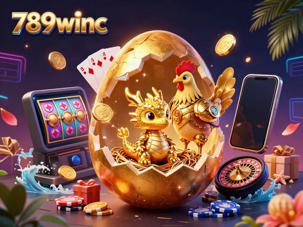 Experience the thrilling 789winc gaming atmosphere with dynamic casino elements and a golden dragon.