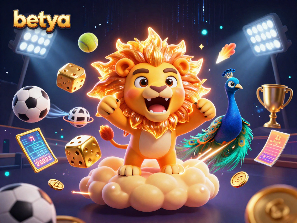 Betya showcases a lively 3D cartoon universe filled with sports elements and dynamic action.